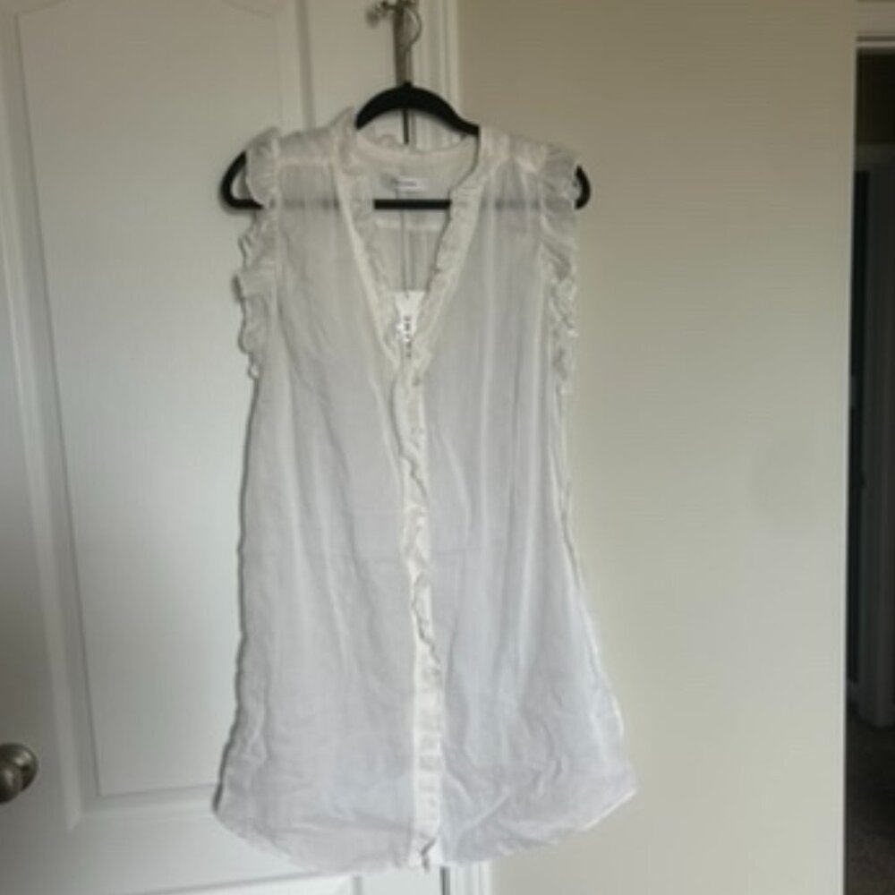 NWT FRAME Lauren Ruffled Mini Shirt Dress Blanc White